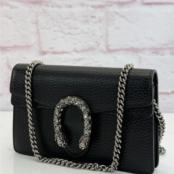 Authentic Gucci Dionysus Super Mini Black Leather Chain Bag